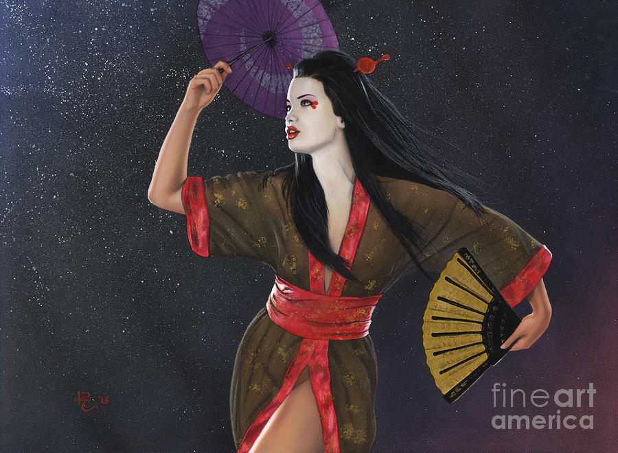 Female Painting - Geisha Dance by Kevin Clark