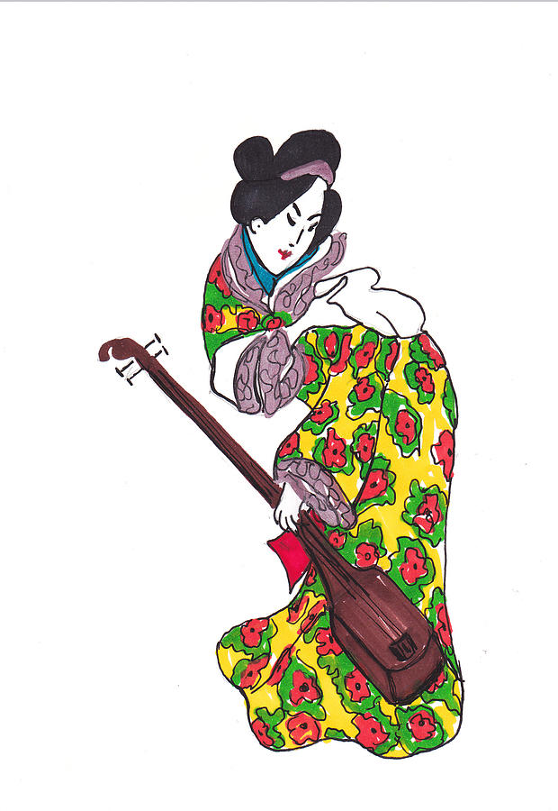 Geisha in Flowered Kimono Drawing by Charme Curtin