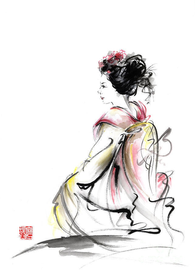 Drawing Japanese Woman Traditional Dress - Drawing - Free Transparent PNG  Clipart Images Download