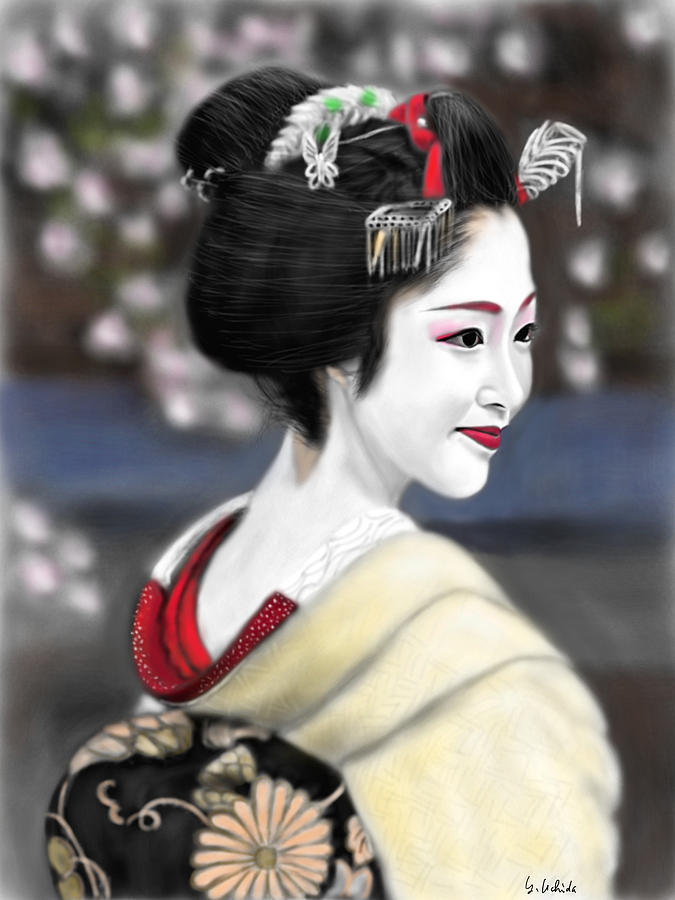Ipad Painting - Geisha No.127 by Yoshiyuki Uchida Ipad Painting - Geisha No.127 by Yoshiyuki Uchida