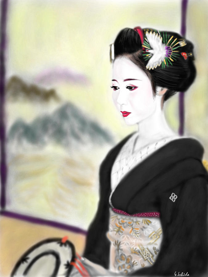 Учида козабуро женщина в кимоно закат картина - 97 фото