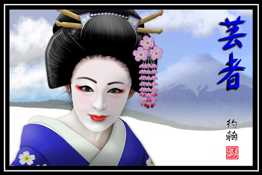 Japanese Geisha Digital Art - Geisha on Mount Fuji by John Wills