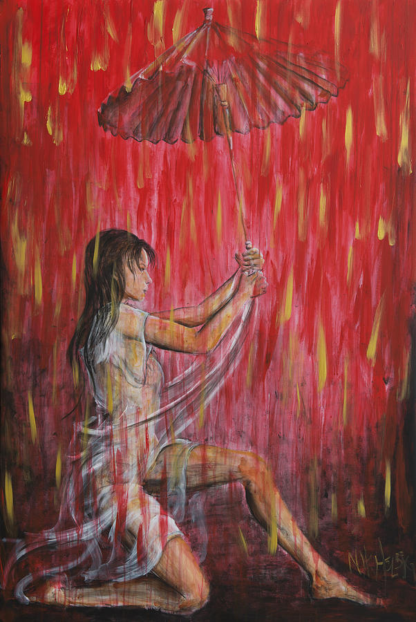 Geisha Rain Warrior Painting by Nik Helbig