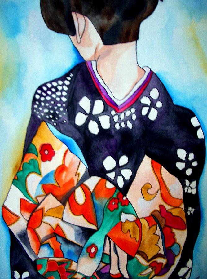 Geisha Painting - Geisha with colourful Obi by Sacha Grossel Geisha Painting - Geisha with colourful Obi by Sacha Grossel