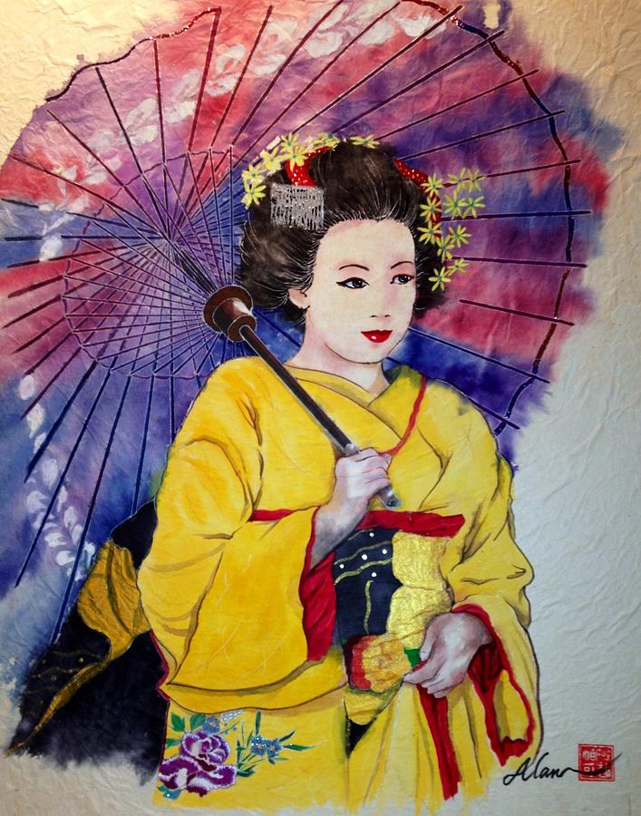 Geisha with Parisol Painting by Alan Goldbarg - Fine Art America