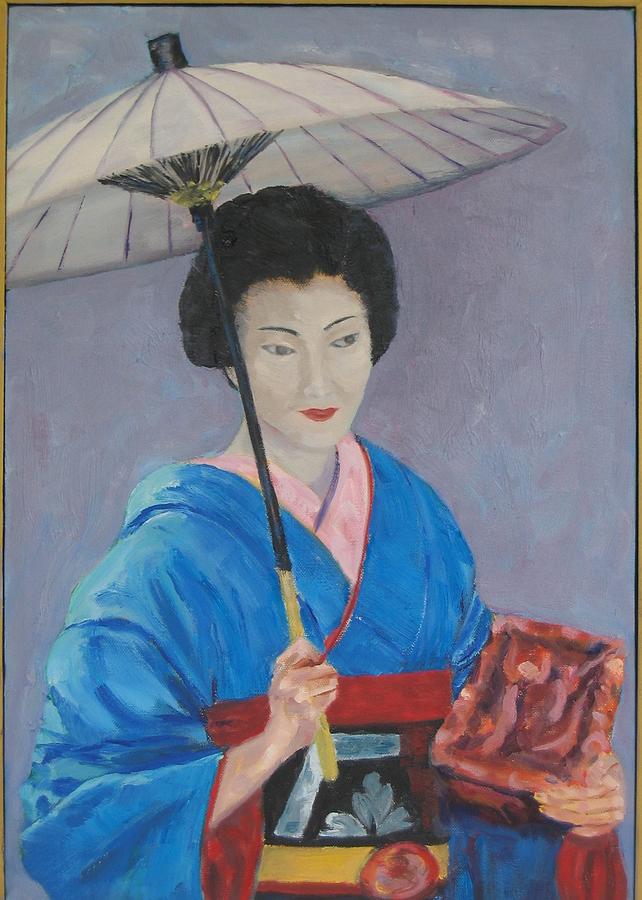Geisha with Umbrella Painting by Joe Chicurel