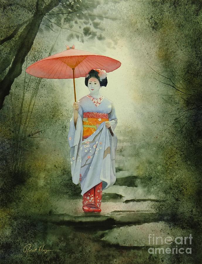 Umbrella Painting - Geisha With Umbrella by Robert Hooper
