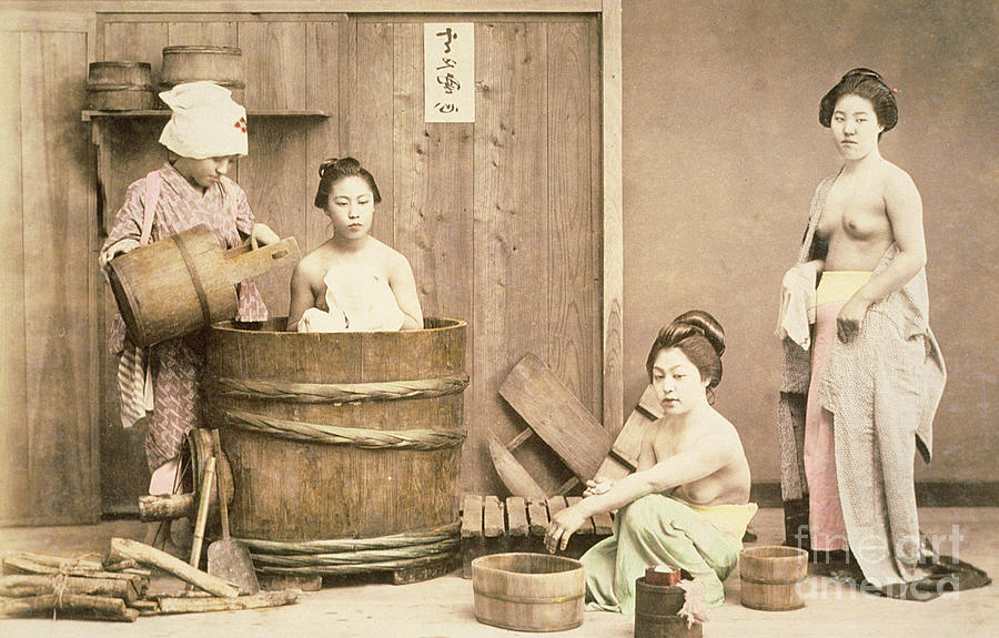 Vintage Japanese Geisha Nude - Geishas bathing Photograph by English School - Fine Art America