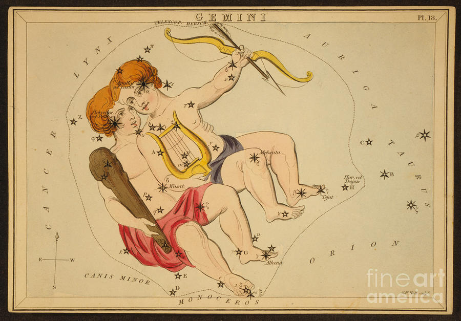 Sign Photograph - Gemini Constellation Zodiac Sign 1825 by Science Source
