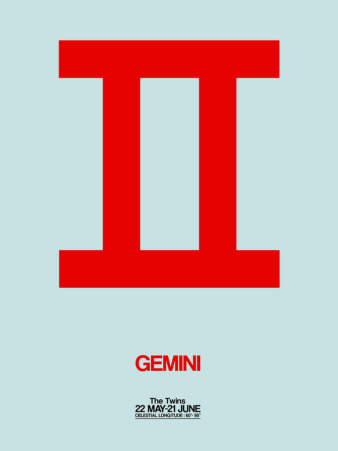 Gemini Digital Art - Gemini Zodiac Sign Red by Naxart Studio