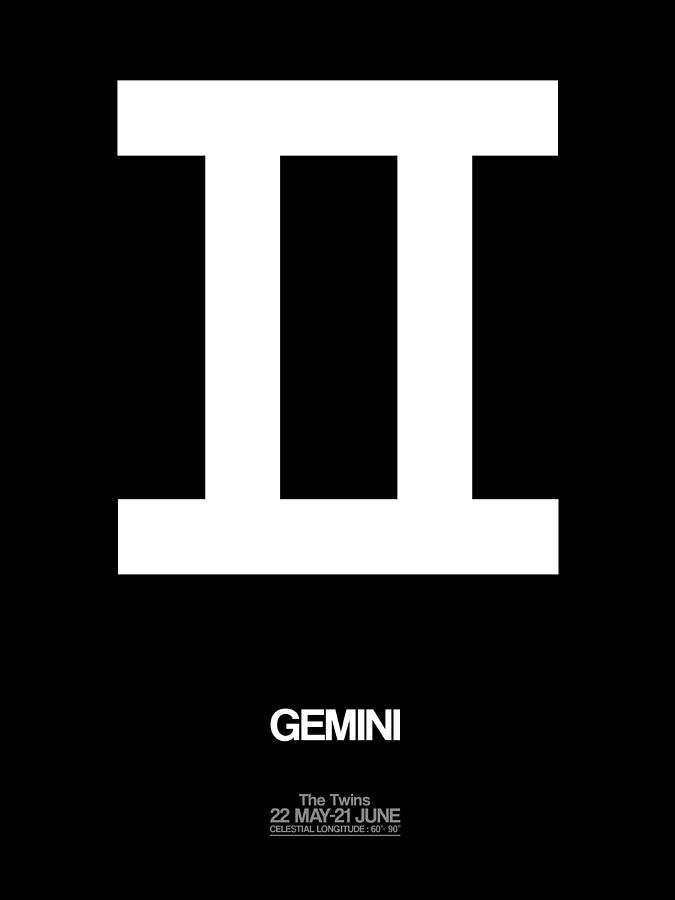 Gemini Digital Art - Gemini Zodiac Sign White by Naxart Studio