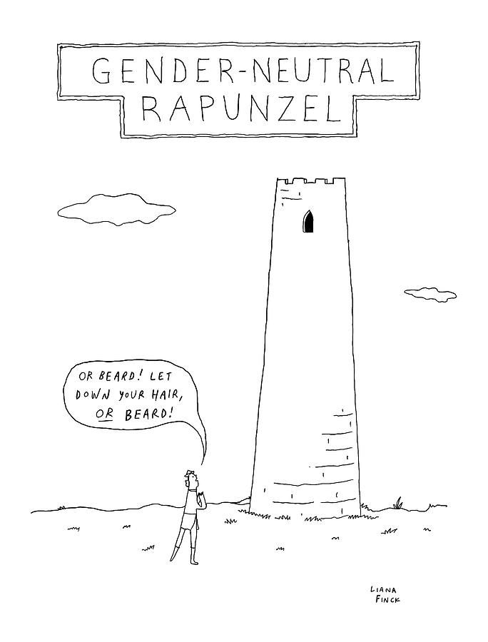 Gender-neutral Rapunzel -- A Man Calls Out To Let Drawing by Liana Finck