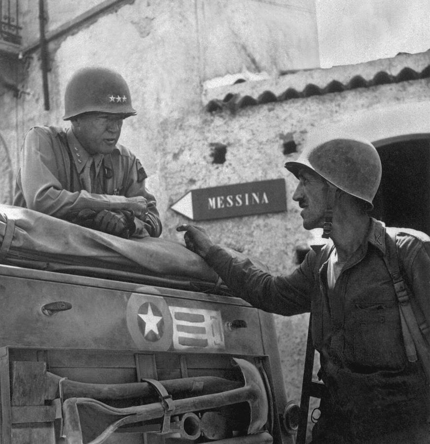 General George Patton Talking With Col Photograph by Everett
