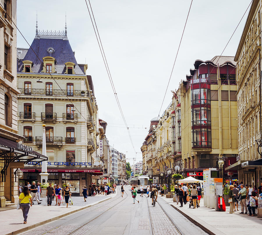 Geneva city centre street scene Photograph by Georgeclerk