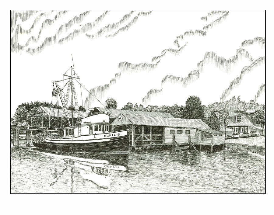Washington Drawing - Fishing Trawler Gig Harbor by Jack Pumphrey