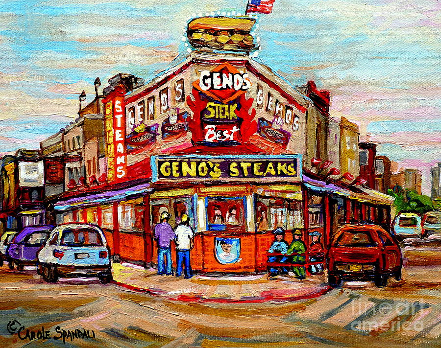 Genos Steaks Philadelphia Cheesesteak Restaurant South Philly Italian Market Scenes Carole Spandau Painting by Carole Spandau