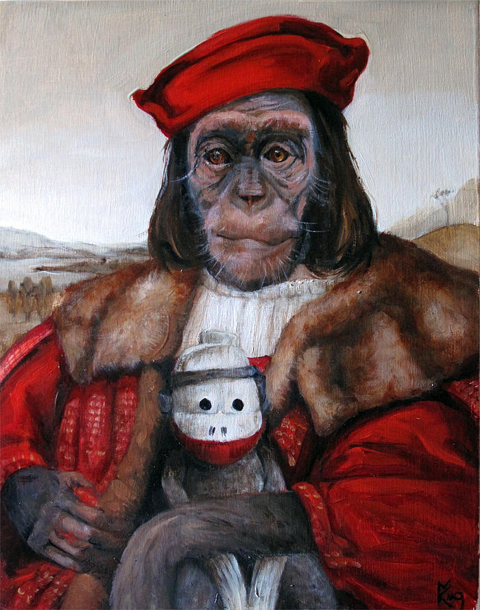 Toy Painting - Gentleman Chimp and His Sock Monkey by Margot King