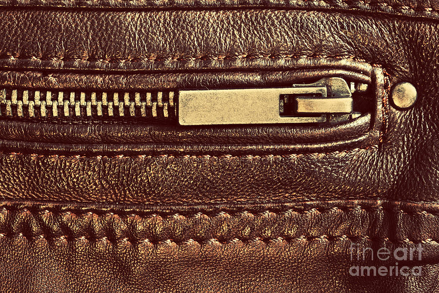 Genuine brown leather with zip and seam Photograph by Michal Bednarek
