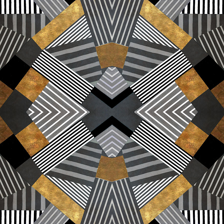Abstract Painting - Geo Stripes In Gold and Black I by Lanie Loreth