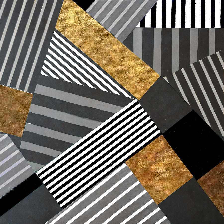 Abstract Painting - Geo Stripes In Gold and Black II by Lanie Loreth