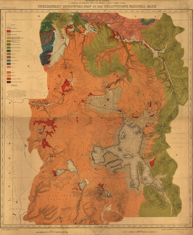 Geological map of Yellowstone National Park 1878 Painting by MotionAge Designs