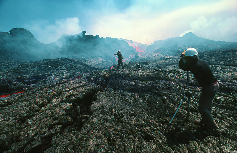 Geologists Studying Lava Flows On Mauna Loa Photograph by Peter Menzel ...