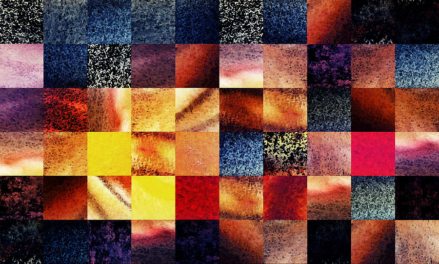 Geometric Abstract Design Sunrise Squares Painting by Irina Sztukowski