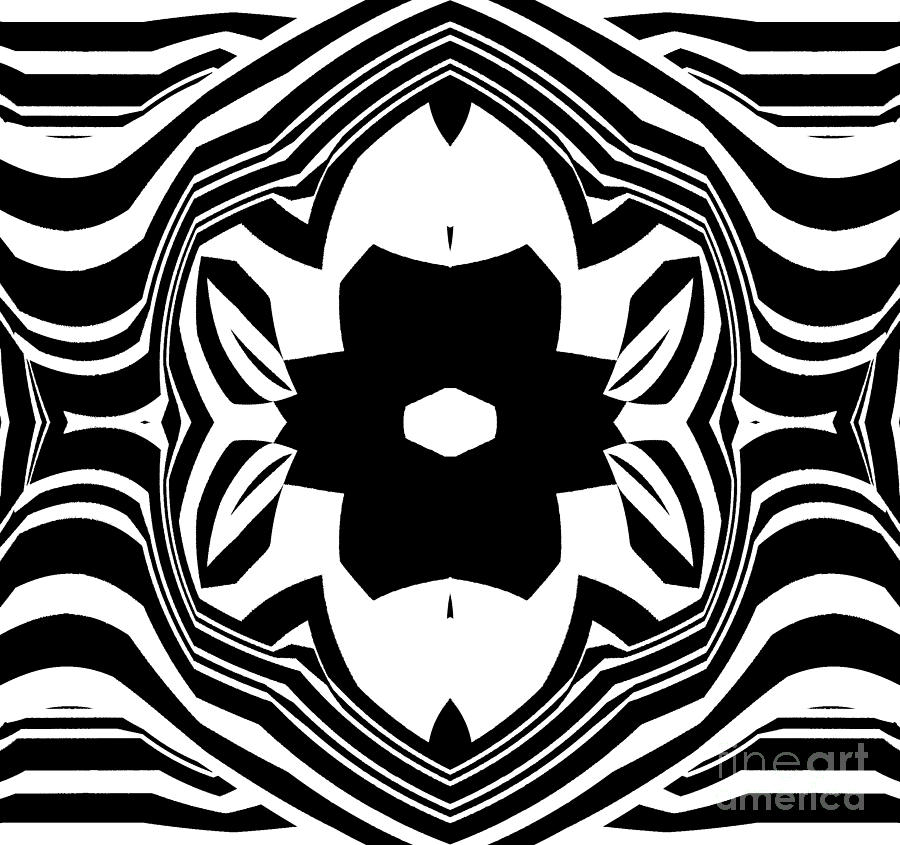 Vintage Digital Art - Geometric Abstraction Black White Ornament No.223. by Drinka Mercep