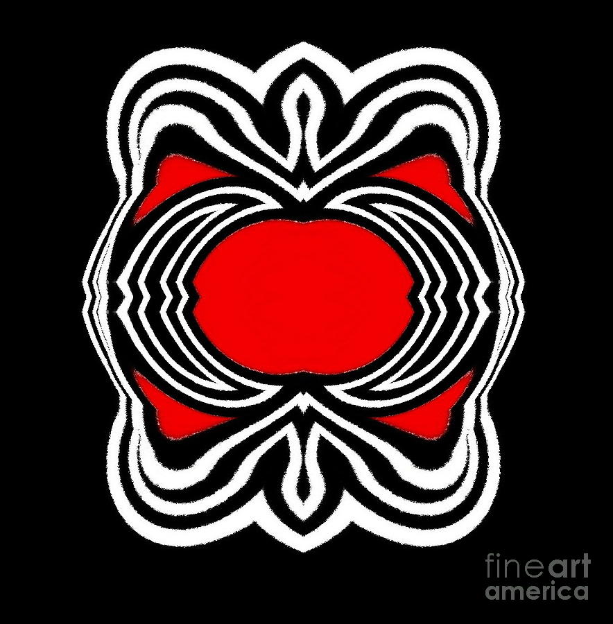 Abstract Digital Art - Geometric Black White Red Art Ornament No.205. by Drinka Mercep