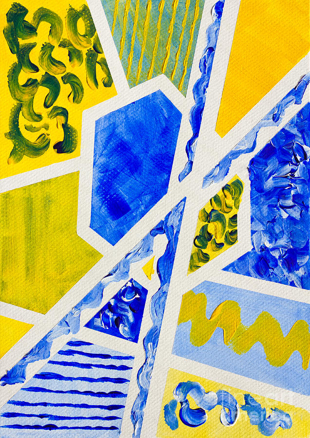 Geometric Blue and Yellow Abstract Acrylic Painting Painting by Beverly Claire Kaiya