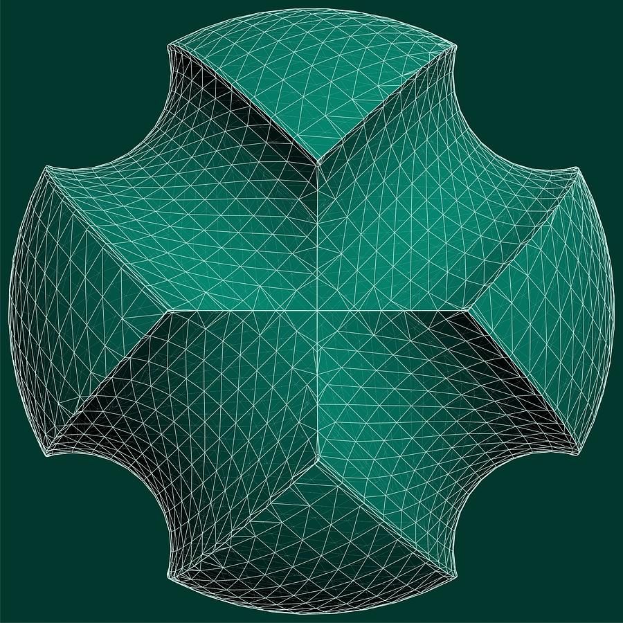 Abstract Digital Art - Geometric Subtraction Of Green Sphere And Two Torus  by Nenad Cerovic