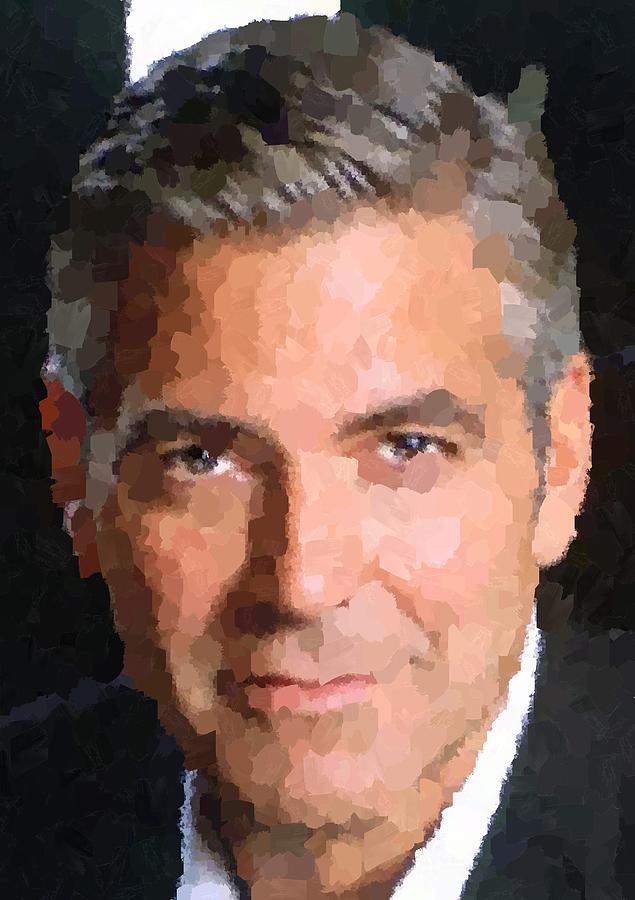 George Clooney Portrait Painting by Samuel Majcen