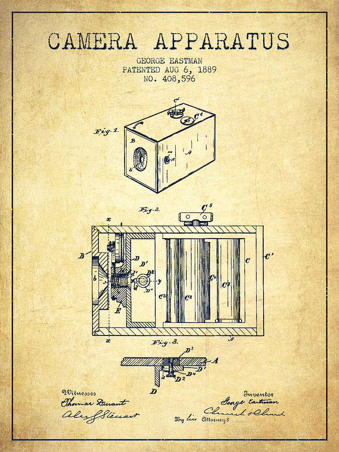 Vintage Digital Art - George Eastman Camera Apparatus patent from 1889 - Vintage by Aged Pixel