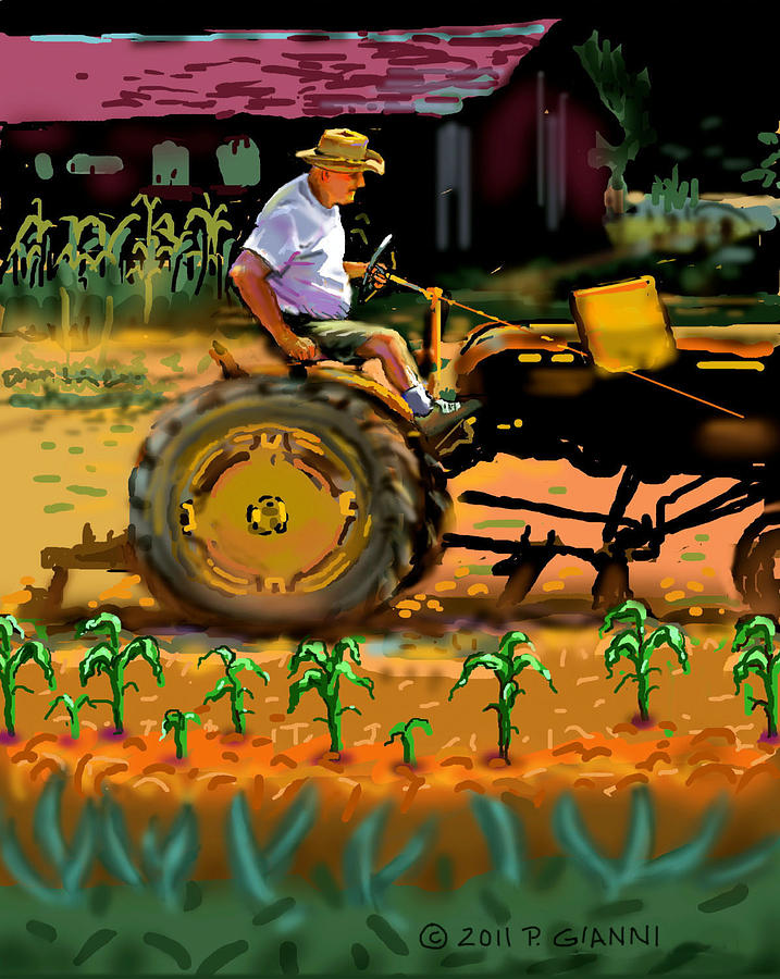 George on his tractor Painting by Philip Gianni - Fine Art America