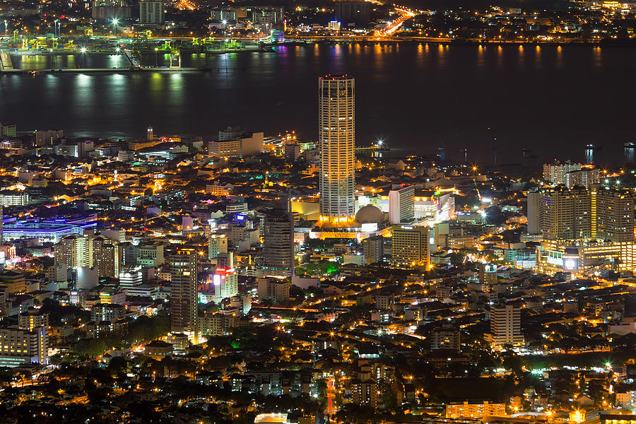 George Town Penang Malaysia Aerial View at Night Photograph by Jit Lim ...