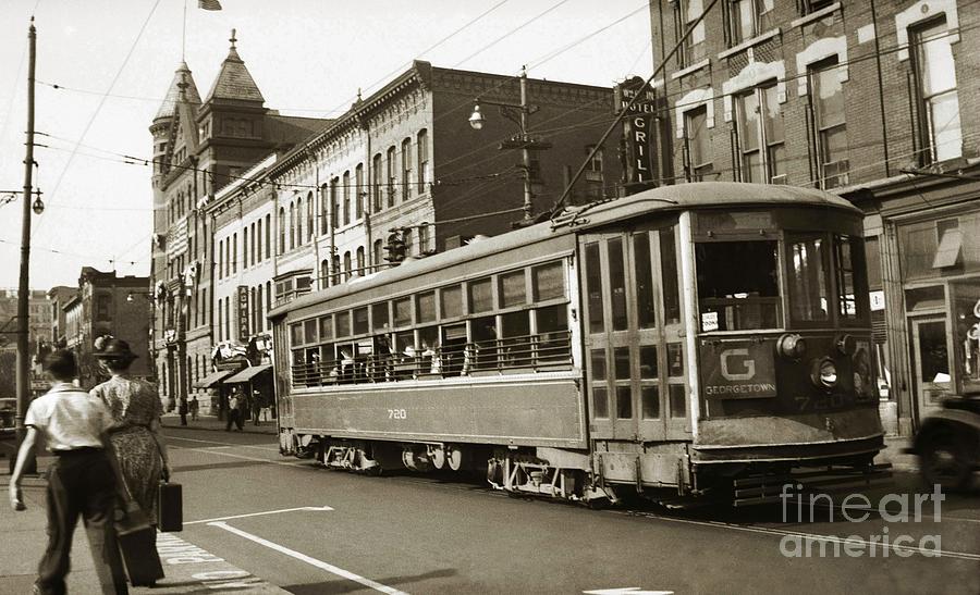 Georgetown Trolley E Market St Wilkes Barre PA by City Hall mid 1900s Photograph by Arthur Miller
