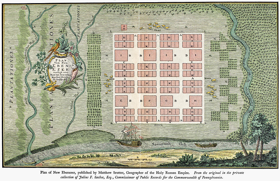 Georgia Town Plan, 1734 Painting by Granger