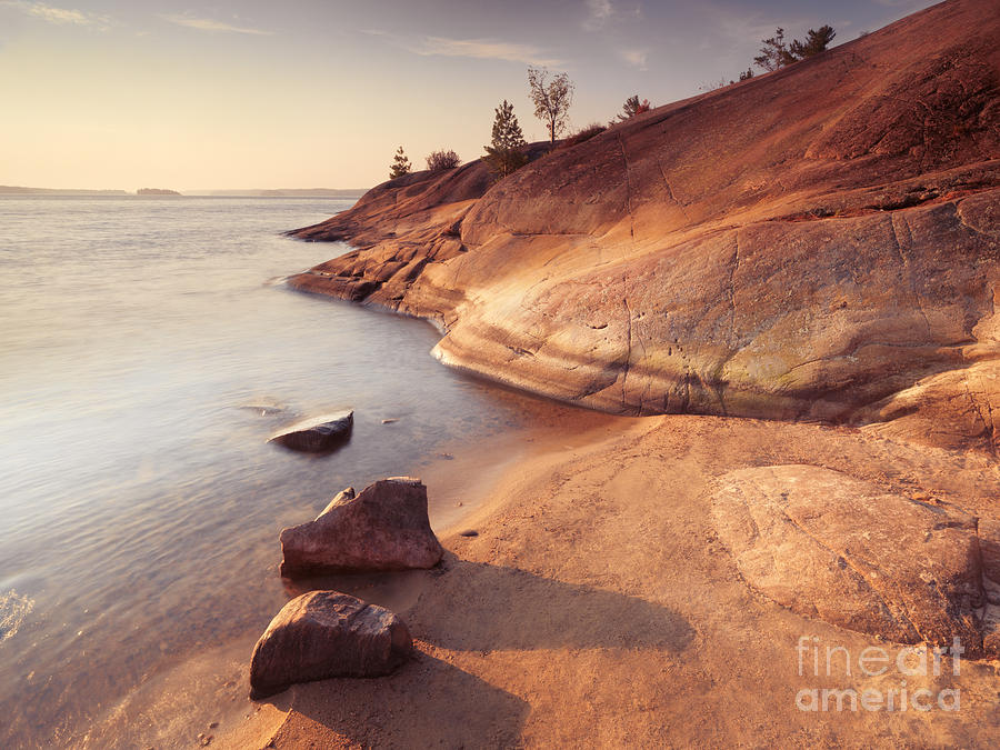 Georgian Bay red rocks landscape at dawn Photograph by Maxim Images Exquisite Prints