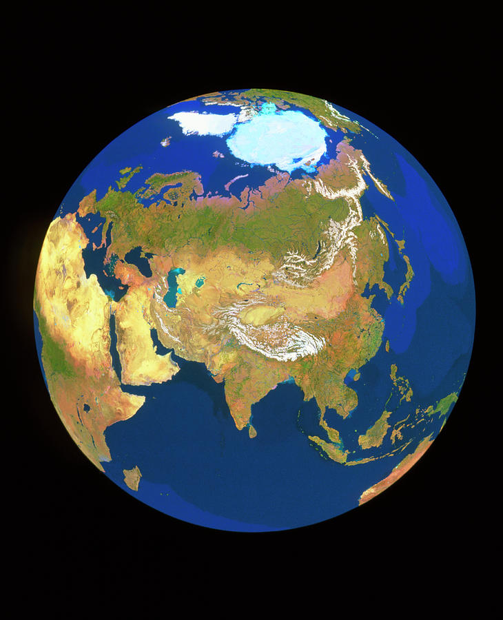 Geosphere Whole Earth Centred On Himalayas Photograph by Copyright Tom Van Sant/geosphere Project, Santa Monica/science Photo Library