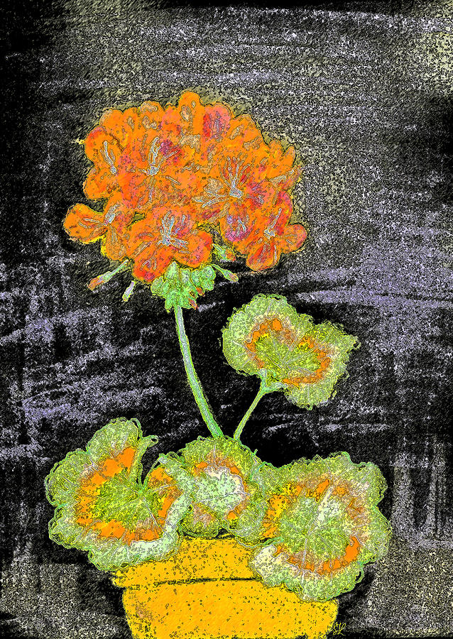 Geraniums and Chalkboard Painting by Stephanie Grant