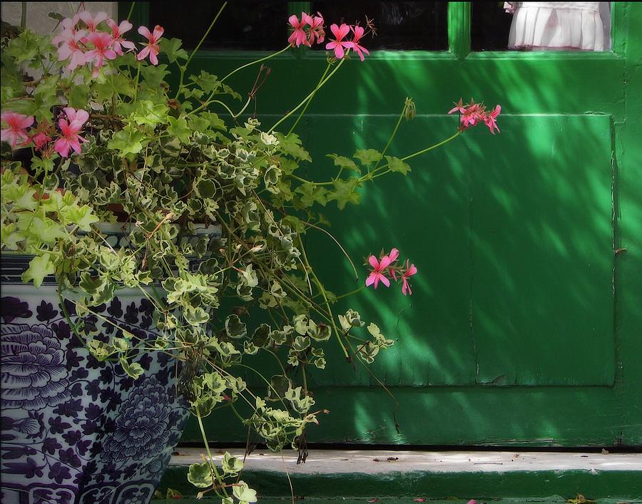 Geraniums and Green Door Photograph by Nikolyn McDonald