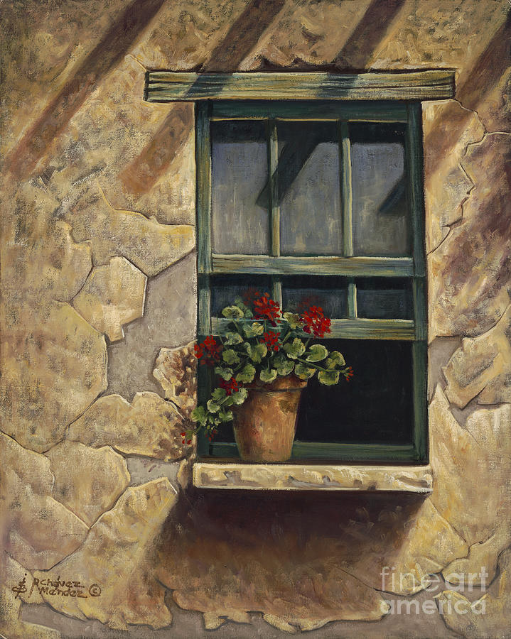Geraniums and Shadows Painting by Ricardo Chavez-Mendez