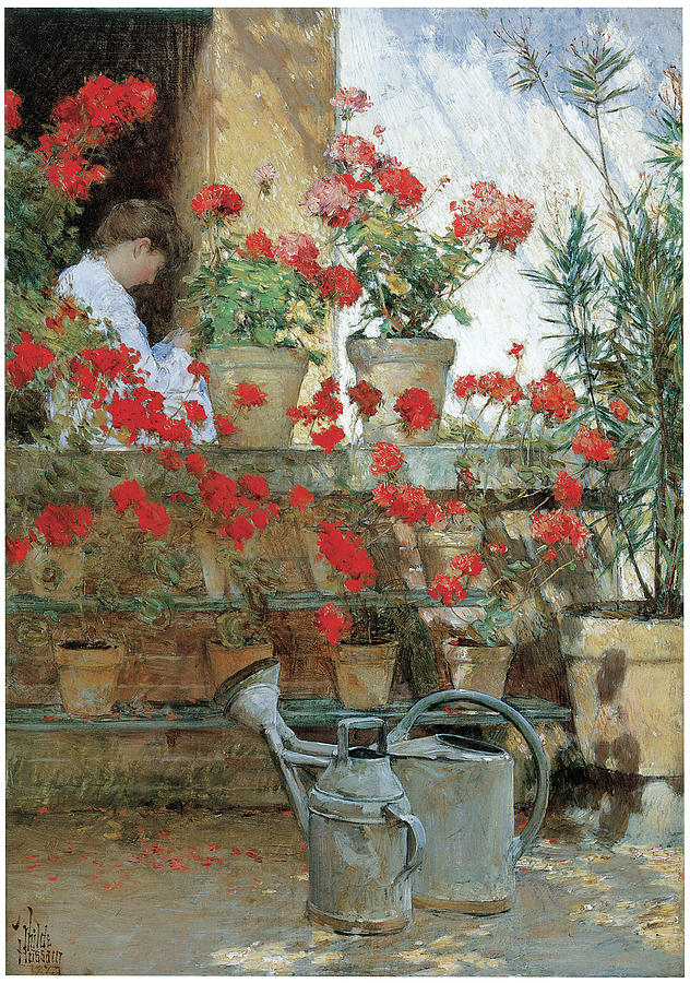 Childe Hassam Painting - Geraniums by Childe Hassam