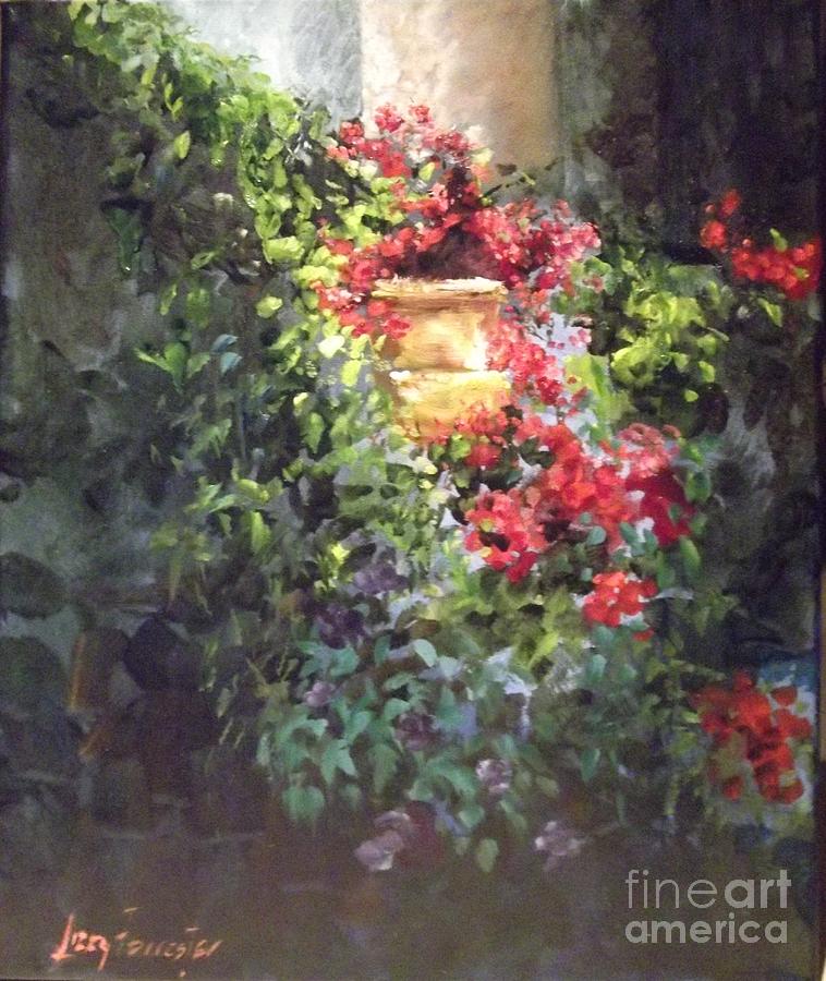 Geraniums I, flavours of Sevilla  Painting by Lizzy Forrester