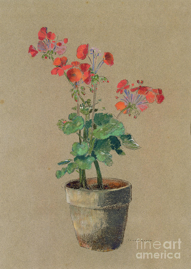 Geraniums in a pot by Odilon Redon Painting by Odilon Redon