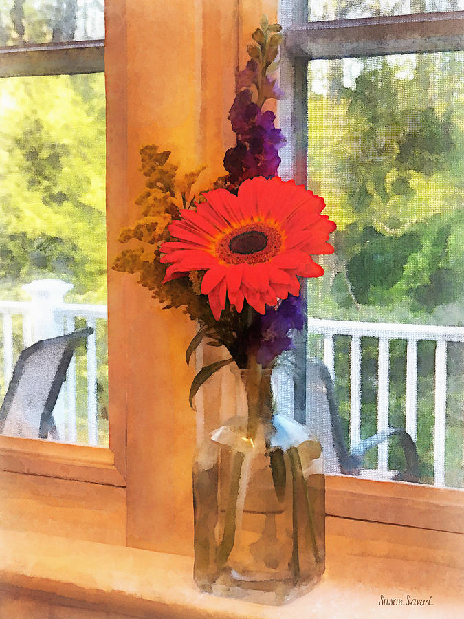 Daisy Photograph - Gerbera Daisy by Kitchen Window by Susan Savad