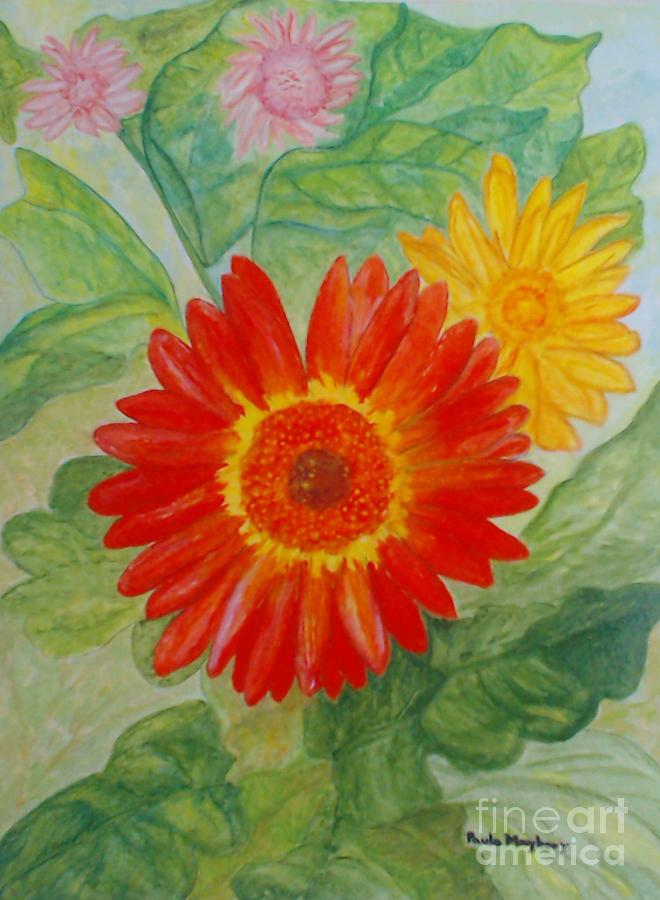Gerbera delights Painting by Paula Maybery