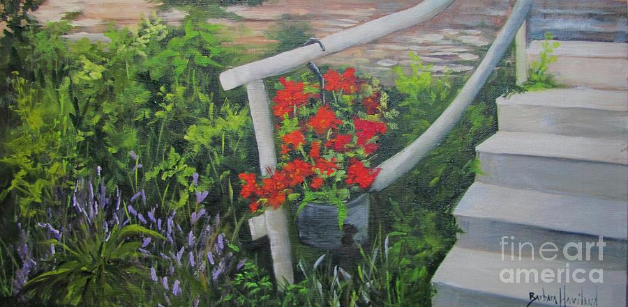 Gerianiums and Steps Painting by Barbara Haviland