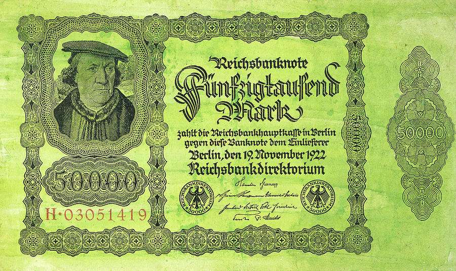 German Banknote, 1922 Painting by Granger