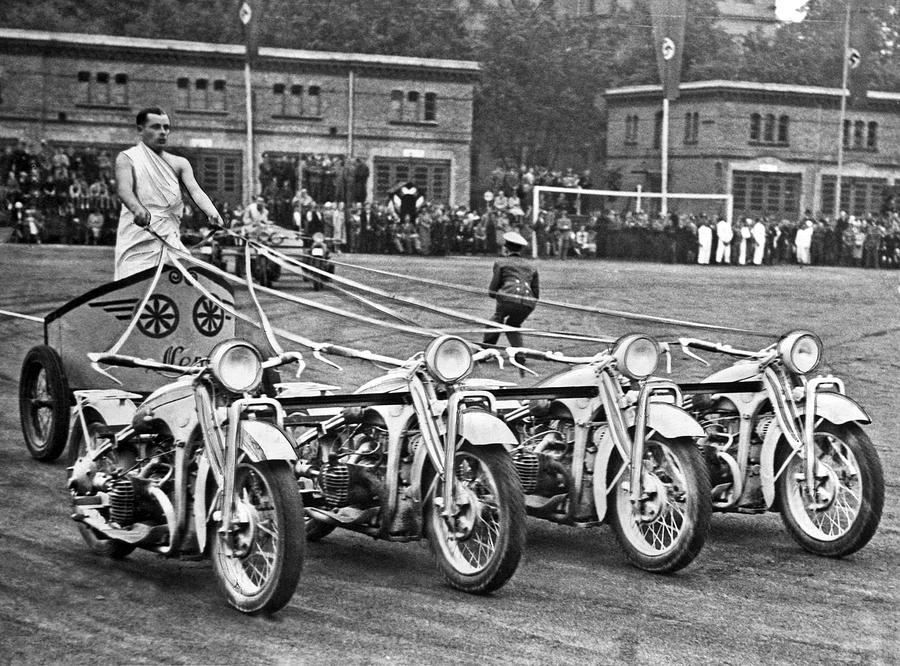 Black And White Photograph - German Chariots At Potsdam by Underwood Archives